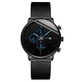 Yolako men's quartz watch with black mesh band and blue accents on three-eye dial - Black Band Blue Needle