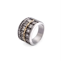 Vintage 304 stainless steel wide ring with gold-silver tones and zircon stones - US 7 / Two-Tone Zirconia Wide Band Style (KR91351-K)