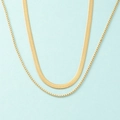 Ensemble collier double rang avec chaîne box et maille serpent dorée en acier - Plaqué Or 18K