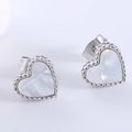 Elegant stainless steel heart stud earrings featuring white mother-of-pearl insets - Steel