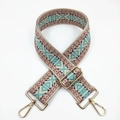 Tracolla larga in stile etnico con motivi geometrici turchesi e ganci in metallo oro - Azzurro Con Base Beige