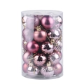 Pink and purple Christmas tree ornaments set with mixed textures in a clear cylinder box - Rose Gold