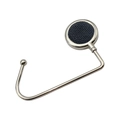 Silver metal desk bag hook with black textured inlay and non-slip rubber base - Black