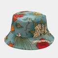 Detailed shot of ocean plant bucket hat with Spanish artistic prints and floral patterns - M (56-58cm) / 4# Blue-green Gradient Floral