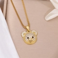 Collana dorata con ciondolo a forma di orsetto in zircone e occhi in pietre nere - Panda Dorato