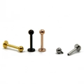 Detail showing various colors and internal thread structure of stainless steel labret studs - Ball / 1.2*6mm / Steel