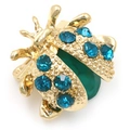 Spilla a forma di coccinella dorata con strass blu e pietra preziosa verde - Coccinella Blu