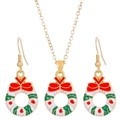 Festive Christmas wreath enamel jewelry set with gold-toned necklace and matching earrings - Flower Garland