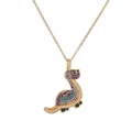 Collier élégant avec pendentif dinosaure doré et oxydes de zirconium colorés - Dinosaure