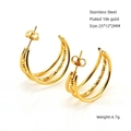 Minimalist double layer C-shaped hoop earrings in 18k gold plated stainless steel - Double Layer Hoop Style (ZX1273)