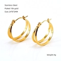 Minimalist double-layered 18k gold plated stainless steel hoop earrings for women - Double Loop Style (ZX1282)