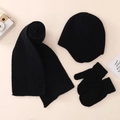 Detail of baby black knitted 3-piece set including hat, scarf, and warm mittens - Hat Scarf And Gloves / Black
