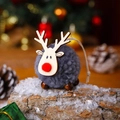 Christmas reindeer pendant with grey wool felt ball and wooden head for tree decor - Gray