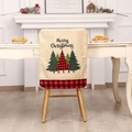 Weihnachtlicher Stuhlhussen aus Leinen mit Merry Christmas Schriftzug und Tannenbaum - Weihnachtsbaum