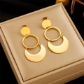 Polished gold geometric triple-tier hoop earrings in a minimalist gift box - Gold Geometric Patchwork Style (E4996)