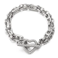 Pulsera de doble cadena en acero de titanio con cierre OT de corazón en fondo blanco - Color Acero