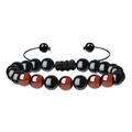 Detail of adjustable tiger eye stone bracelet with black beads and nylon braided rope - Red Tiger Eye + Black Agate