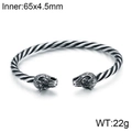 Vintage viking style twisted wire bangle with wolf head terminals for men in steel - Wolf Head Style (KB96851-BD)