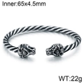 Men's retro lion head cuff bracelet with twisted rope design in steel finish - Lion Head Style (KB96852-BD)