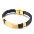 Geflochtenes Herren-Lederarmband in Schwarz mit goldener Edelstahlplatte und Verschluss - 21cm / Gold