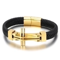 Bracciale da uomo in pelle intrecciata con croce in acciaio inossidabile dorato - 19cm / Oro