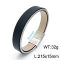 Bracciale da uomo in pelle blu intrecciata con chiusura in metallo spazzolato, 215x15mm - Stile A Pelle Nera (KB146901-KLHQ) / Nero