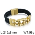 Pulsera punk para hombre de cuero negro trenzado con cierre de cadena de acero inoxidable dorado - Estilo A Dorado (KB82289-BD)