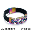 Pulsera para hombre de cuero trenzado negro con hebilla de cadena de bicicleta arcoíris - Estilo A Arcoiris (KB82291-BD)