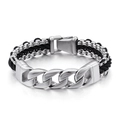 Men's retro braided multi-layer bracelet with silver Cuban chain and black nylon rope - Chain Style (KB87978-BD)