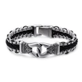 Men's retro braided nylon bracelet with vintage engraved stainless steel clasp - Totem Style (KB96855-BD)