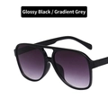 Retro double-bridge aviator sunglasses with oversized black frames and grey gradient lenses - Bright Black / Gradient Gray