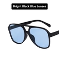 Retro double-bridge aviator sunglasses with glossy black frames and light blue lenses - Glossy Black Blue