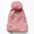 Rosafarbene Strickmütze für Damen mit großem Pompon und eleganten Perlenverzierungen - Verstellbar / Rosa