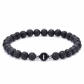 Macro detail of natural lava stone bracelet with silver spacers and letter I bead - Letter I