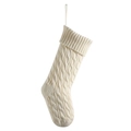 Classic white cable-knit Christmas stocking with ribbed cuff and hanging loop decoration - Ivory