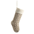 Classic beige cable knit Christmas stocking with white ribbed cuff and hanging loop - Linen & Ivory