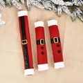 3-piece red Christmas refrigerator handle covers with belt buckle and white plush trim - J-JY52 Belt Style Handle Cover 3-Piece Set