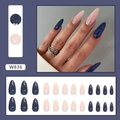 Diepblauwe en nude roze gradiënt glitter amandel plaknagels set W836 met 24 stuks - W836 Blue Galaxy (Lijmtype)