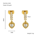 Orecchini a cuore in acciaio placcato oro 18K con perle e cristallo 19x7mm - Oro + Zirconia bianca