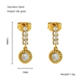 Orecchini vintage in oro 18K con perle bianche e pietra in zircone di forma tonda - Stile Zircone Bianco (ZE1219G-01)