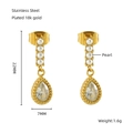18K gold plated stainless steel earrings with vertical pearls and zircon teardrop charm - 18K Gold / White Waterdrop Gemstone (ZE1222G-01)