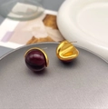 Orecchini placcati in oro stile francese con sfera viola traslucida e zirconi fini - Stile Minimalista Sfera Viola (1483)