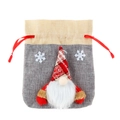 Christmas gnome burlap drawstring gift bag with red plaid hat and gray fabric base - Style B / Gray