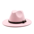 Cappello fedora rosa in lana con nastro leopardato e fibbia in metallo alla moda - M (56-58cm) / Rosa