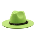Cappello fedora verde neon con fascia leopardata e tesa larga per moda autunno - M (56-58cm) / Verde Fluorescente