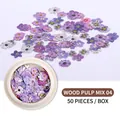 Nagelkunst-Blumenflocken aus Zellstoff in Lila und Blau, 50 Stück in einer Rundbox - 4# Blau Lila Blumen (SP0014) / 50 Stk./Packung