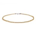 Close-up of bohemian gold seed bead choker necklace with lobster clasp and extender - Clear Gold