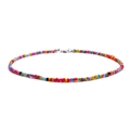 Detail of multi-colored bohemian bead necklace featuring a secure silver lobster clasp - Rainbow Multicolor