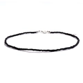 Handmade black minimalist seed bead choker necklace with silver lobster clasp and chain - Black