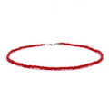 Handmade bohemian short necklace featuring vibrant red seed beads and a metal clasp - Red